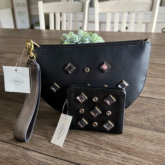 Fossil Black Crossbody Bag with Geometric Studs - Picture 12 of 16